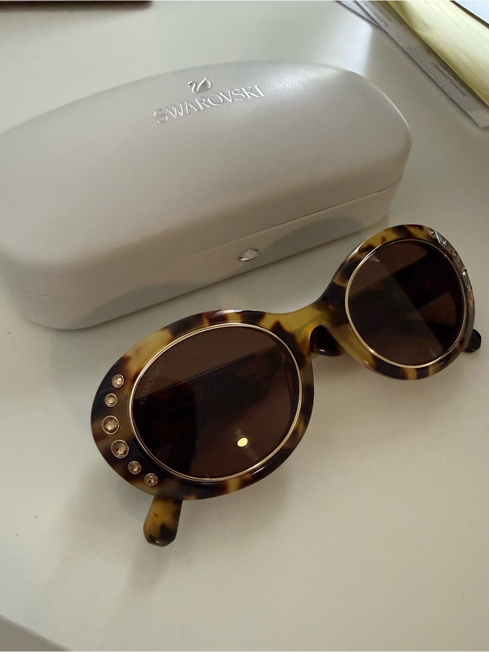 Swarovski Tortoiseshell Round Sunglasses with Crystal Accents - Brown